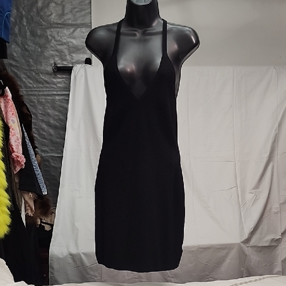 SUNDAY BEST Brooks Black Knit Racer Back V Neck Dress, size Medium